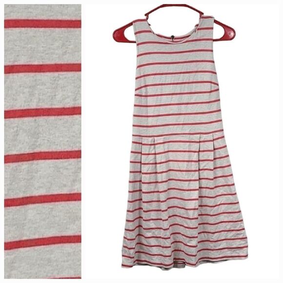 Ann Taylor LOFT Women’s Red Striped Sleeveless Pleated Cream Cotton Knit Dress - Picture 1 of 12